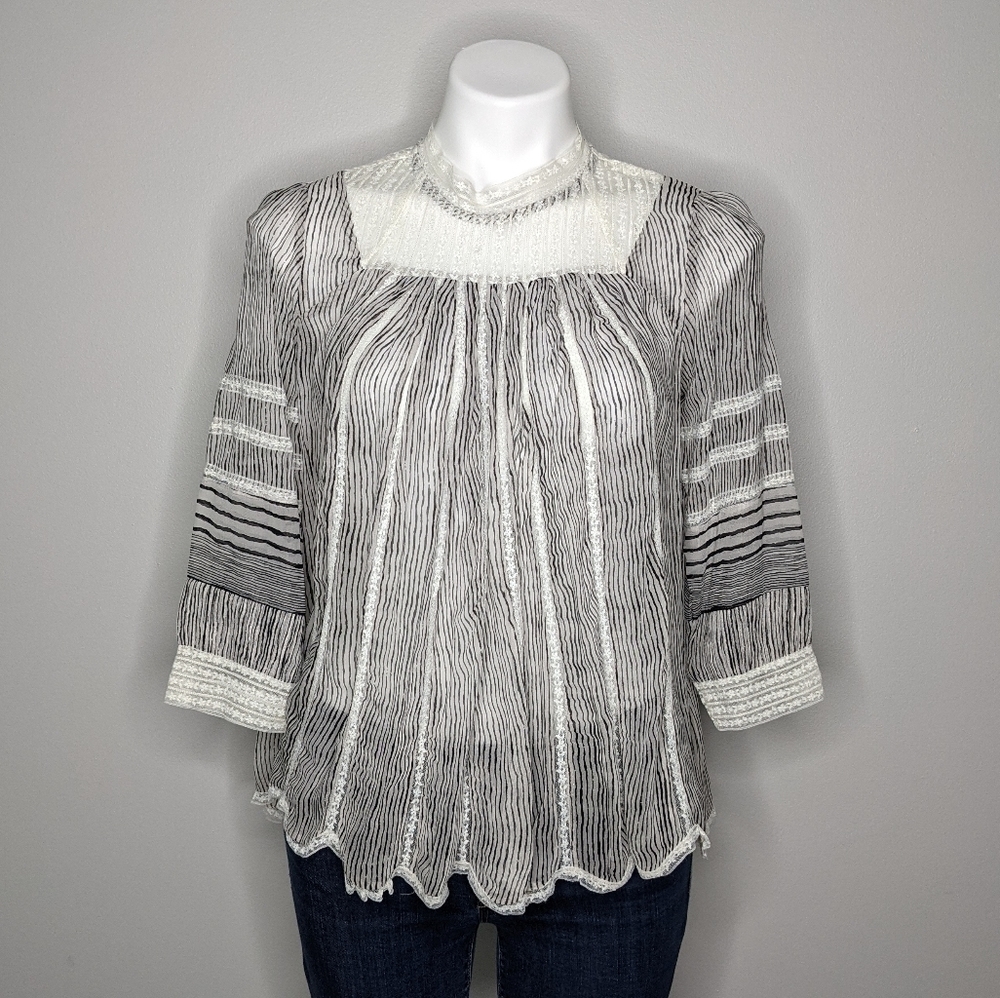 ✨3/$15 Anthro Floreat black white striped lace blouse XS